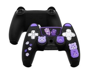 playvital Cute Bear Controller Silicone Case for ps5, Kawaii Controller Cover Compatible with Charging Station, Gamepad Skin Protector for ps5 with Touch Pad Sticker & Thumb Grips - Black & Purple
