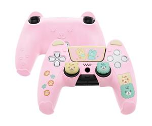 playvital Cute Bear Controller Silicone Case for ps5, Kawaii Controller Cover Compatible with Charging Station, Gamepad Skin Protector for ps5 with Touch Pad Sticker & Thumb Grips - Pink & Yellow