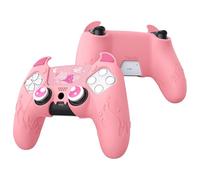 playvital Cute Demon Controller Silicone Case for ps5, Kawaii Controller Cover Gamepad Skin Protector for ps5 with Touch Pad Sticker & Thumb Grip Caps - Pink
