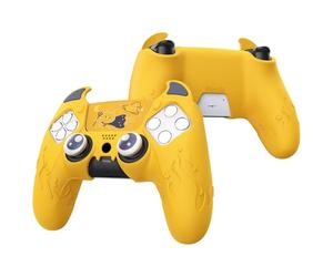 PlayVital Cute Demon Controller Silicone Case for ps5, Kawaii Controller Cover Gamepad Skin Protector for ps5 with Touch Pad Sticker & Thumb Grip Caps - Yellow