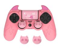 PlayVital Cute Demon Controller Skin for PS4 with Thumb Grips & Stickers, Kawaii Anti-Slip Silicone Controller Cover Grip Protector - Pink