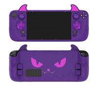PlayVital Cute Demon Protective Case for Steam Deck LCD & OLED, Kawaii Anti-Slip Protector for Steam Deck OLED with Thumb Grip Caps & Trackpads Stickers & Back Button Enhancement Set - Purple