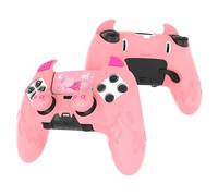 PlayVital Cute Demon Silicone Case for ps5 Edge Controller, Kawaii Controller Cover Skin Gamepad Protector for ps5 Edge Accessories with Touch Pad Sticker & Thumb Grip Caps - Pink