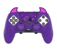 PlayVital Cute Demon Silicone Case for ps5 Edge Controller, Kawaii Controller Cover Skin Gamepad Protector for ps5 Edge Accessories with Touch Pad Sticker & Thumb Grip Caps - Purple