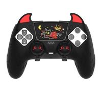PlayVital Cute Demon Silicone Case for ps5 Edge Controller, Kawaii Controller Cover Skin Gamepad Protector for ps5 Edge Accessories with Touch Pad Sticker & Thumb Grip Caps - Black