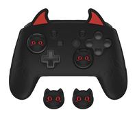 playvital Cute Demon Silicone Grip Cover for Nintendo Switch Pro Controller, Anti-Slip, Kawaii Protective Skin with Joystick Caps and Stickers - Compatible with Nintendo Switch Pro- Black