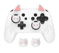 playvital Cute Demon Silicone Grip Cover for Nintendo Switch Pro Controller, Anti-Slip, Kawaii Protective Skin with Joystick Caps and Stickers - Compatible with Nintendo Switch Pro- White