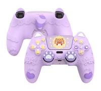 PlayVital Cute Spring Lesser Panda Silicone Cover for ps5 Controller with Joystick Cap and Sticker, Anti-Grip Shockproof Skin, Compatible with Charging Station, Taro Purple