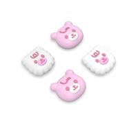 PlayVital Cute Thumb Grip Caps for PS5/4 Controller, Silicone Analog Stick Caps Cover for Xbox Series X/S, Thumbstick Caps for Switch Pro Controller - Cute Bear White & Pink
