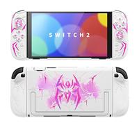PlayVital Cyber Spider Protective Case for Nintendo Switch 2, Ergonomic Anti-slip Silicone Grip Covers, Dockable Hard Case Shell for Switch 2 with Joystick Cap & Sticker, Shockproof Skin - White