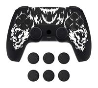 playvital Design for PS5 Controller Skin Cover Fit with Charging Station - Anti-Slip Silicone Controller Grip Case for PS5 with 6 Thumb Grip & Sticker, Pure Series Dockable Model - Carving Fire Skull