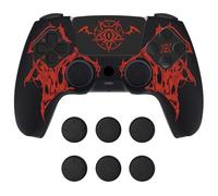playvital Design for PS5 Controller Skin Cover Fit with Charging Station - Anti-Slip Silicone Controller Grip Case for PS5 with 6 Thumb Grip & Sticker, Pure Series Dockable Model - Wings Sigil (Red)