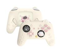 PlayVital for Nintendo Switch 2 Pro Controller Silicone Cover - Cherry Blossoms Kitten Cute Protective Skin Case for Switch 2 Pro Controller w/Back Button Cap & Thumb Grip & Sticker - Antique Yellow