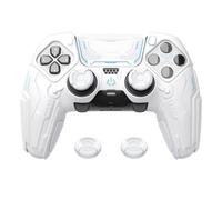 playvital for ps5 Edge Controller Silicone Cover Skin - Stellar Mecha Anti-slip Grip Protector for ps5 Edge Controller with Joystick Cap & Sticker, Shockproof Case - White & Frost Gray