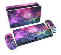 playvital Full Set Protective Stickers for Nintendo Switch OLED Model, Customized Vinyl Decal Skins for Switch OLED Console & Joycon & Dock & Grip - Shining Galaxy
