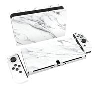 playvital Full Set Protective Stickers for Nintendo Switch OLED Model, Customized Vinyl Decal Skins for Switch OLED Console & Joycon & Dock & Grip - Modern White Marble