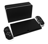 PlayVital Full Set Protective Stickers for Nintendo Switch OLED Model, Customized Vinyl Decal Skins for Switch OLED Console & Joycon & Dock & Grip - Black