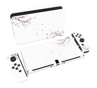 playvital Full Set Protective Stickers for Nintendo Switch OLED Model, Customized Vinyl Decal Skins for Switch OLED Console & Joycon & Dock & Grip - Falling Cherry Blossom