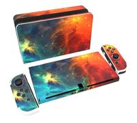 PlayVital Full Set Protective Stickers for Nintendo Switch OLED Model, Customized Vinyl Decal Skins for Switch OLED Console & Joycon & Dock & Grip - Orange Star Universe