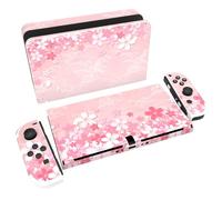 playvital Full Set Protective Stickers for Nintendo Switch OLED Model, Customized Vinyl Decal Skins for Switch OLED Console & Joycon & Dock & Grip - Cherry Blossoms Petals