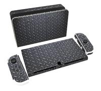 playvital Full Set Protective Stickers for Nintendo Switch OLED Model, Customized Vinyl Decal Skins for Switch OLED Console & Joycon & Dock & Grip - Black Diamond Metal Texture