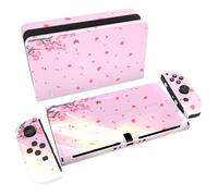 playvital Full Set Protective Stickers for Nintendo Switch OLED Model, Customized Vinyl Decal Skins for Switch OLED Console & Joycon & Dock & Grip - Pink Cherry Blossom