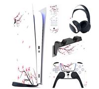 playvital Full Set Skin Decal for ps5 Console Digital Edition, Sticker Vinyl Decal Cover for ps5 Controller & Charging Station & Headset & Media Remote - Falling Cherry Blossom