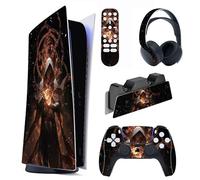 playvital Full Set Skin Decal for ps5 Console Digital Edition, Sticker Vinyl Decal Cover for ps5 Controller & Charging Station & Headset & Media Remote - Summon of Flame
