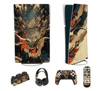 playvital Full Set Skin Sticker for ps5 Slim Console Digital Edition (The New Smaller Design), Vinyl Skin for ps5 Controller & Headset & Charging Station & Media Remote - Dragon's Fury