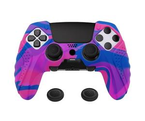 PlayVital Guardian Edition Anti-Slip Ergonomic Silicone Cover Case for ps5 Edge Controller, Rubber Protector Skin for ps5 Edge Wireless Controller with Thumb Grip Caps - Pink & Purple & Blue