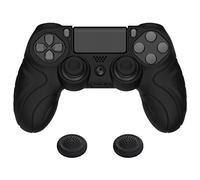 PlayVital Guardian Edition Black Ergonomic Soft Anti-Slip Controller Silicone Case Cover for ps4, Rubber Protector Skin with Joystick Caps for ps4 Slim for ps4 Pro Controller
