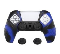 playvital Guardian Edition Blue Black Ergonomic Soft Controller Silicone Case Grips for PS5, Rubber Protector Skins with Thumbstick Caps for PS5 Controller - Compatible with Charging Station