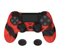 PlayVital Guardian Edition Ergonomic Soft Anti-Slip Controller Silicone Case Cover for ps4, Rubber Protector with Joystick Caps for ps4 Slim/Pro Controller - Red & Black