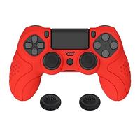 PlayVital Guardian Edition Passion Red Ergonomic Soft Anti-Slip Controller Silicone Case Cover with Black Joystick Caps for PS4 Slim/Pro Controller