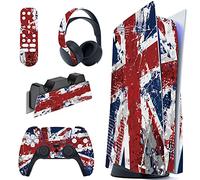 playvital Impression UK Flag Full Set Skin Decal for ps5 Console Disc Edition, Sticker Vinyl Decal Cover for ps5 Controller & Charging Station & Headset & Media Remote