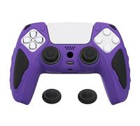 playvital Knight Edition Purple & Black Two Tone Anti-Slip Silicone Cover Skin for ps5 Controller, Soft Rubber Case for ps5 Wireless Controller with Thumb Grip Caps
