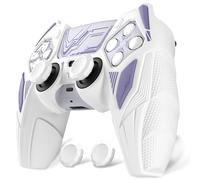 PlayVital Mecha Rhino Silicone Cover for ps5 Controller with Thumb Grips & Stickers, Anti-Slip Controller Grip Skin Accessories Compatible with ps5 Charging Station - White & Light Violet