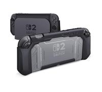playvital METEOR Grip Case for Nintendo Switch 2 with Thumbstick Caps & Ergonomic Grips - Dockable Shockproof Anti-Slip Cover with Clear Back Design for Switch 2 Protective Shell - Black