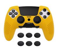 PlayVital Non-Slip Silicone Case for ps5 Edge - Protective Case with 6 Joysticks Lids, Soft Touch Rubber Cover, Controller Protector, 3D Studded Design (Yellow)