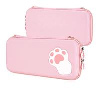 playvital Pink Cute Carrying Case for Nintendo Switch & Switch OLED, Thumb Grip Caps Cat Paw Slim Travel Case for Switch, Portable Hardshell Girl Storage Case for Switch Game Accessories