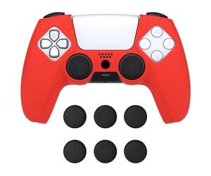 PlayVital Pure Series Dockable Model Anti-Slip Silicone Cover Skin for ps5 Controller, Soft Rubber Grip Case for ps5 Wireless Controller Fits with Charging Station with 6 Thumb Grip Caps - Passion Red