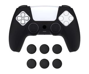 playvital Pure Series Dockable Model Anti-Slip Silicone Cover Skin for ps5 Controller, Soft Rubber Grip Case for ps5 Wireless Controller Fits with Charging Station with 6 Thumb Grip Caps - Black