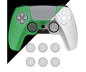 PlayVital Pure Series Dockable Model Anti-Slip Silicone Cover Skin for ps5 Controller, Soft Rubber Grip Case for ps5 Controller Fits with Charging Station with 6 Thumb Grip Caps - Glow in Dark - Green