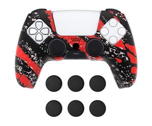 playvital Pure Series Dockable Model Anti-Slip Silicone Cover Skin for ps5 Controller, Soft Rubber Grip Case for ps5 Controller Fits with Charging Station with Thumb Grip Caps - Red Splash