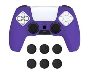 PlayVital Pure Series Dockable Model Anti-Slip Silicone Cover Skin for ps5 Controller, Soft Rubber Grip Case for ps5 Wireless Controller Fits with Charging Station with Thumb Grip Caps - Purple