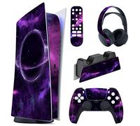 PlayVital Purple Deep Space Full Set Skin Decal for ps5 Console Digital Edition, Sticker Vinyl Decal Cover for ps5 Controller & Charging Station & Headset & Media Remote