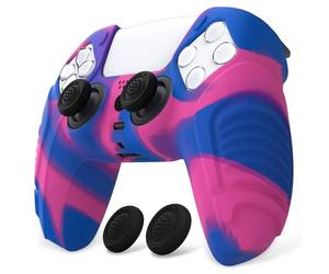 playvital Raging Warrior Edition Controller Protective Case Cover for PS5, Anti-Slip Rubber Protector for PS5 Controller, Silicone Skin for PS5 Controller with Thumbstick Caps - Pink & Purple & Blue