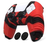 PlayVital Raging Warrior Edition Protective Case for PS5 - Anti-Slip Rubber Controller Cover with Thumb Grips - Red & Black