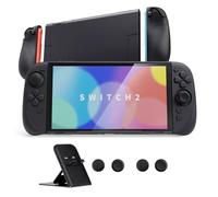 PlayVital Ranger Grip Case for Nintendo Switch 2 with Stand | Ergonomic Anti-Slip Silicone Grips, Dockable Hard Shell, 4 Thumbstick Caps | Quick-Release-Joycon Design Full-Body Protective Cover, Black