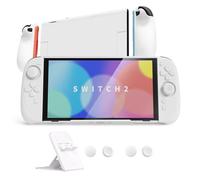 PlayVital Ranger Grip Case for Nintendo Switch 2 with Stand | Ergonomic Anti-Slip Silicone Grips, Dockable Hard Shell, 4 Thumbstick Caps | Quick-Release-Joycon Design Full-Body Protective Cover, White